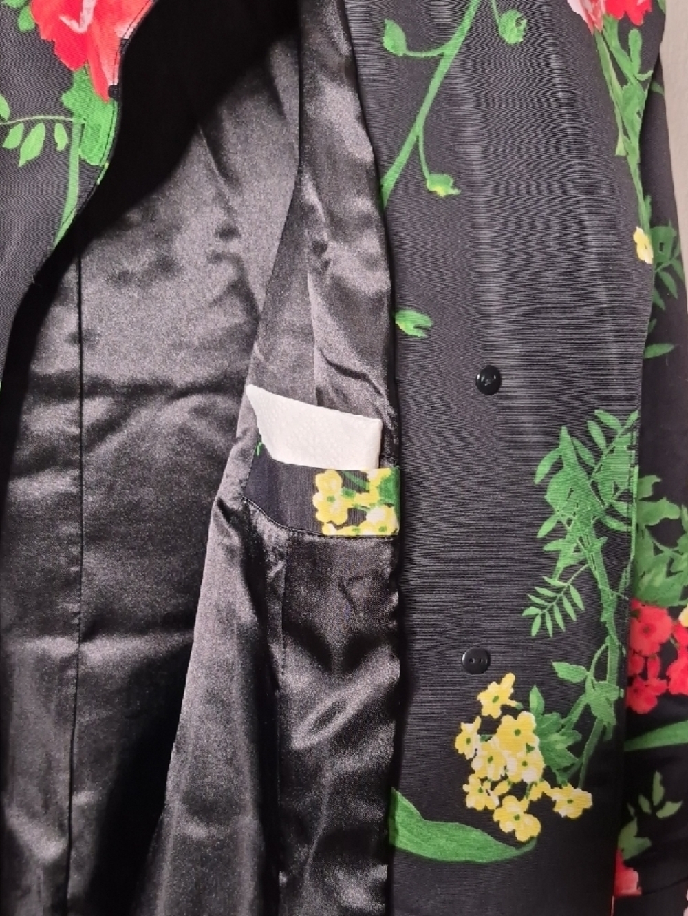 Dennis Basso Vintage  Black Floral Button-Front Trench Coat - Picture 11 of 14